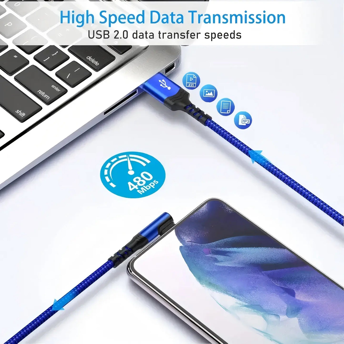 90-Degree USB-C Cable, USB-A to USB-C Right Angle Durable Nylon-Braided Fast Charging Cable for Iphone 16 Pro Max, Samsung Galaxy S24 Ultra and Ipad Air 6, Portable Type-C Charging Line