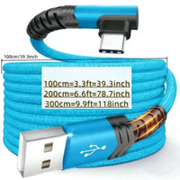 90-Degree USB-C Cable, USB-A to USB-C Right Angle Durable Nylon-Braided Fast Charging Cable for Iphone 16 Pro Max, Samsung Galaxy S24 Ultra and Ipad Air 6, Portable Type-C Charging Line