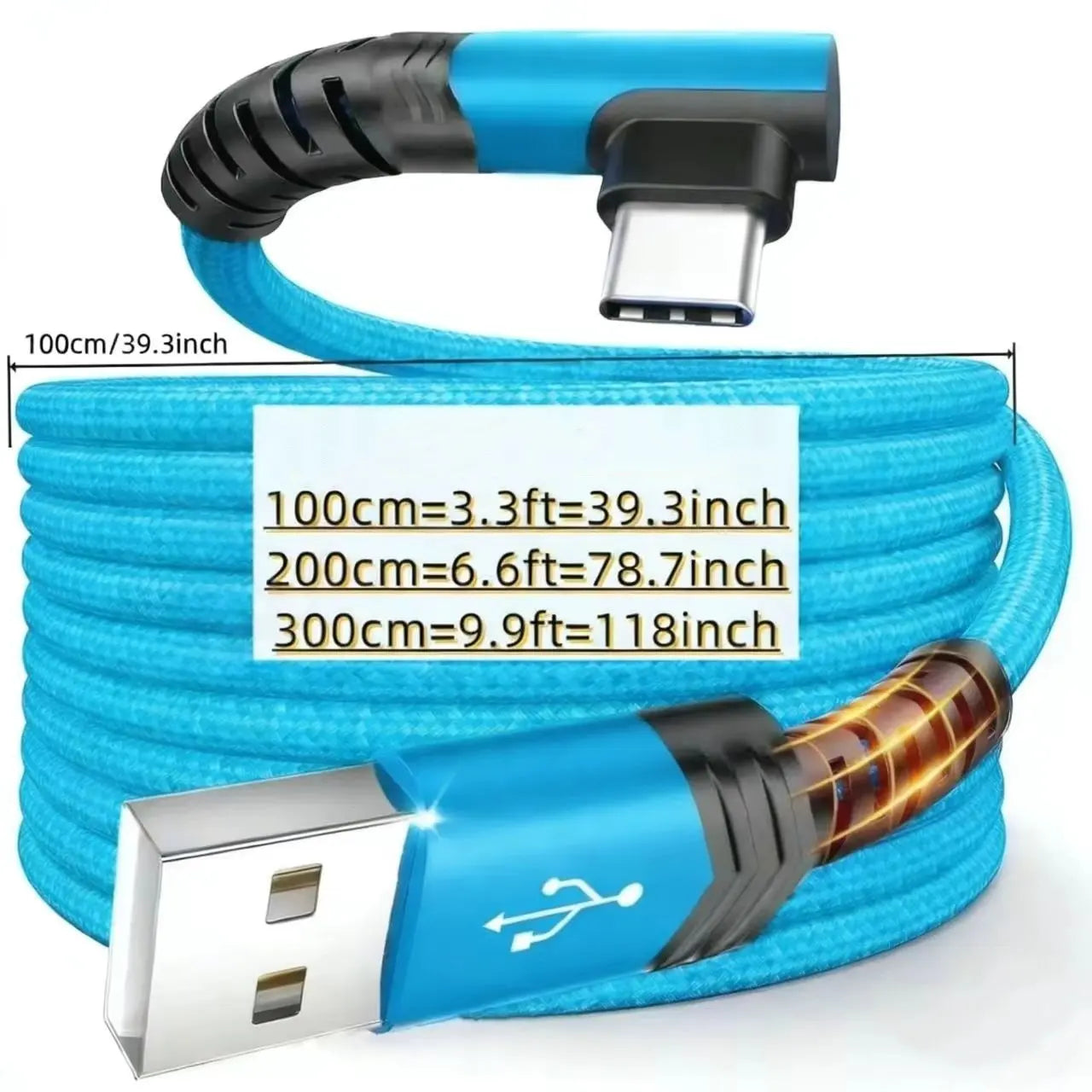 90-Degree USB-C Cable, USB-A to USB-C Right Angle Durable Nylon-Braided Fast Charging Cable for Iphone 16 Pro Max, Samsung Galaxy S24 Ultra and Ipad Air 6, Portable Type-C Charging Line