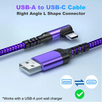 90-Degree USB-C Cable, USB-A to USB-C Right Angle Durable Nylon-Braided Fast Charging Cable for Iphone 16 Pro Max, Samsung Galaxy S24 Ultra and Ipad Air 6, Portable Type-C Charging Line