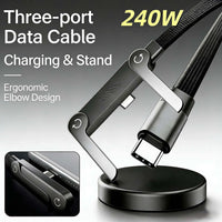 Invisible Holder Charger Cable with Stand, 240W Super Fast Charging 2-In-1 Fast Charging Cord & Phone Stand for Gaming, Office, Car Travel, Compatible with Type-C Charging Cable Black