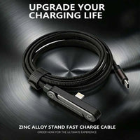 Invisible Holder Charger Cable with Stand, 240W Super Fast Charging 2-In-1 Fast Charging Cord & Phone Stand for Gaming, Office, Car Travel, Compatible with Type-C Charging Cable Black