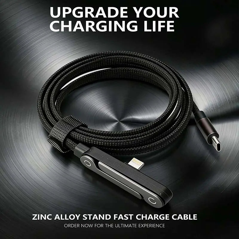 Invisible Holder Charger Cable with Stand, 240W Super Fast Charging 2-In-1 Fast Charging Cord & Phone Stand for Gaming, Office, Car Travel, Compatible with Type-C Charging Cable Black