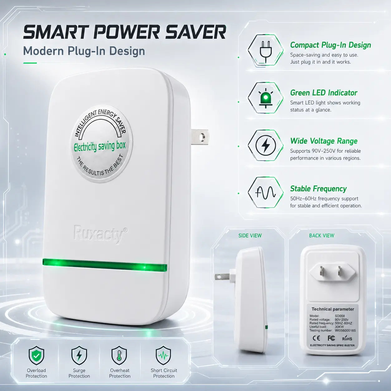 Plug-In Power Device with Indicator Light, Compact Indoor Electrical Accessory for Home, Office, Dorm, and Daily Use