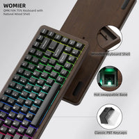 Womier WD75 V2 Wood 75% Mechanical Keyboard Wireless Gaming Keyboard with QMK/VIA