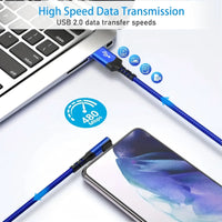 90-Degree USB-C Cable, USB-A to USB-C Right Angle Durable Nylon-Braided Fast Charging Cable for Iphone 16 Pro Max, Samsung Galaxy S24 Ultra and Ipad Air 6, Portable Type-C Charging Line